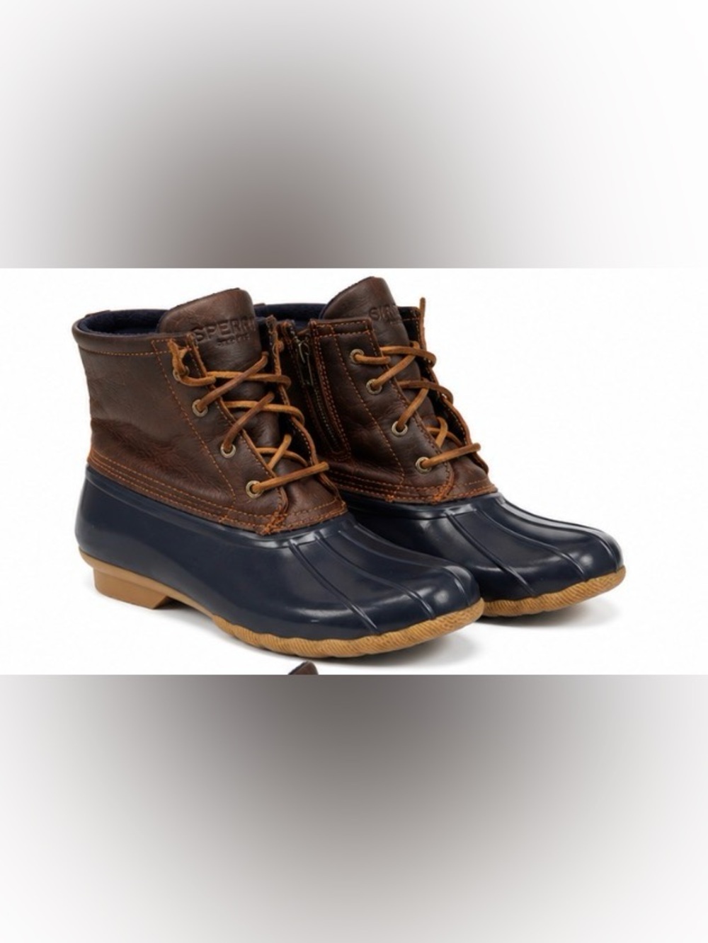 Sperry Saltwater Duck Boots Women’s 7.5W Brown Leather & Navy Waterproof Rain